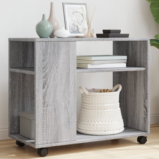 Sidebord med hjul grå sonoma 70x35x60 cm konstruert tre 8721158360168