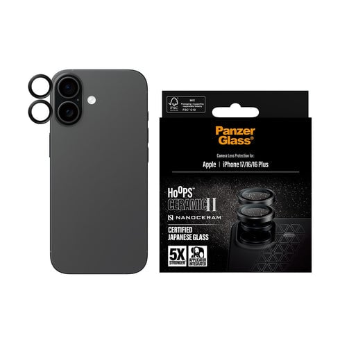 PanzerGlass Hoops Ceramic II Linsebeskytter til iPhone 17/16/16 Plus - Herdet glass med titanramme