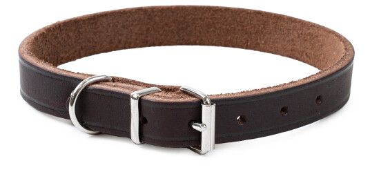 Justerbart brunt lærhalsbånd for hunder 16 mm 28-35 cm