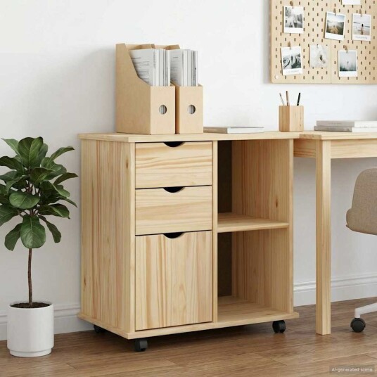 vidaXL Rullende skap med hjul Brun 63,5 x 39 x 65,5 cm Massiv furu vidaXL Rullende skap med hjul Brun 63,5 x 39 x 65,5 cm Massiv furu