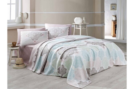 Eponj Home Sengeteppe Dobbelt 200x235+Laken+2 Putetrekk Hvit/Turkis/Grønn/Beige
