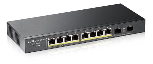 ZYXEL GS1900-10HP v2 8-port GbE L2 PoE Smart Switch + 2 SFP slots desktop fanless 70 Watt