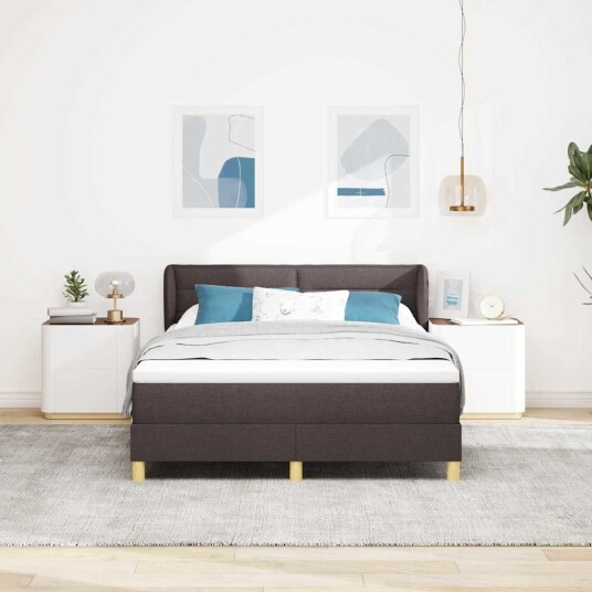Boxspring Seng med Madrass Mørk Brun 140x190 cm Stoff