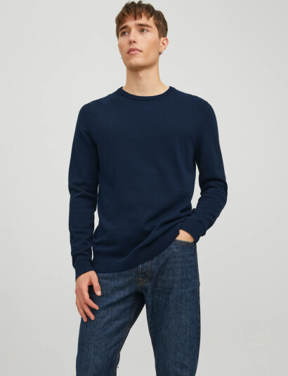 Jack & Jones Jjebasic Knit Crew Neck Noos - Navy - M