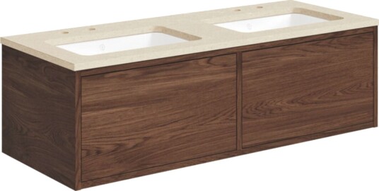 Gustavsberg Ducentic Servantskap med Benkeplate Brun eik / 120cm Dobbel Beige Royal 2 Hull for Kran