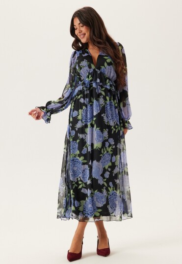 Bubbleroom Occasion Frill L/S Chiffon Midi Dress