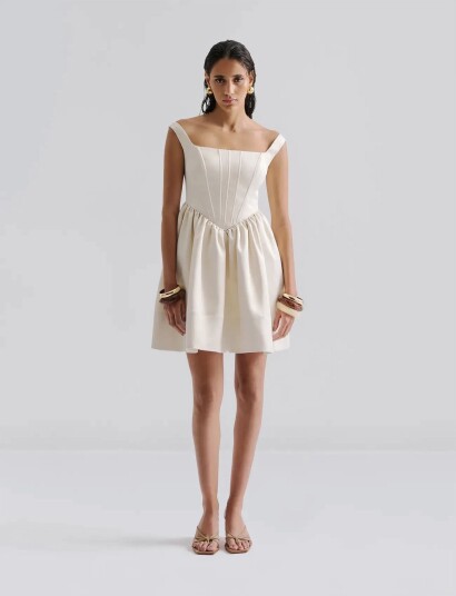 Malina Livia Drop Waist Mini Dress - Cream - 44 Malina Livia Drop Waist Mini Dress - Cream - 44