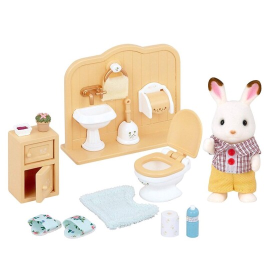 Sylvanian Families figursett med badromsmøbler med Chocolate kaninfigur og tilbehør Sylvanian Families figursett med badromsmøbler med Chocolate kaninfigur og tilbehør