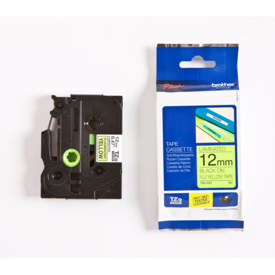 Brother TZEC31 / TZe-C31 Black on fluorescent Yellow Ribbon (12mm x 5m) Brother TZEC31 / TZe-C31 Black on fluorescent Yellow Ribbon (12mm x 5m)