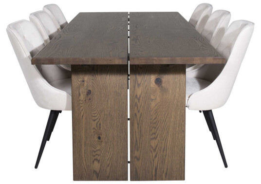 Venture Design Logger & Velvet spisegruppe Natur/svart 6 st stoler & bord 210 x 100 cm