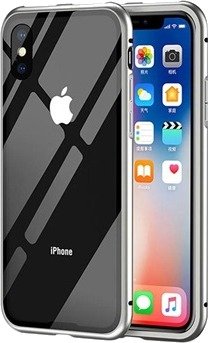 iPhone X Magnetisk Deksel med Herdet Glass Bakbeskytter - Grå