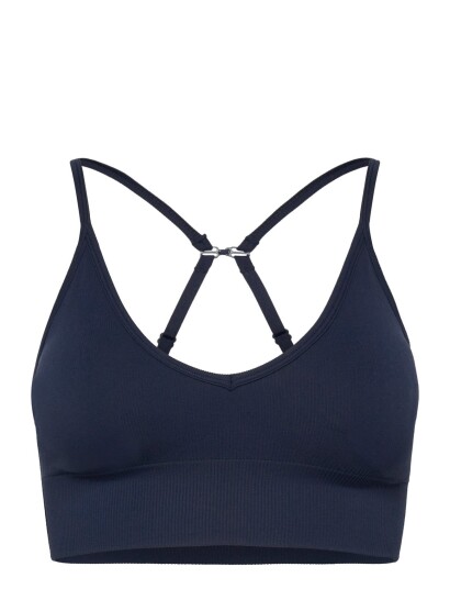 STRONGER Seamless Ribbed Strap Sports Bra   Navy   XS