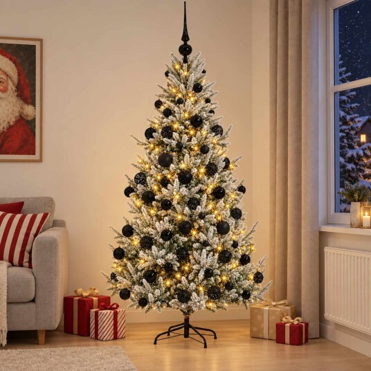 vidaXL Kunstig juletre med julekuler 240 cm 300 LED-lys Varmhvit