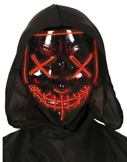 Fiestas Guirca Svart El Wire Maske med Orange LED Lys