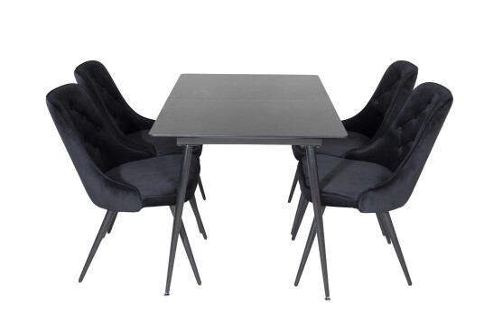 Venture Design Silar & Velvet spisegruppe Svart/svart 4 st stoler & bord 120 x 90 cm