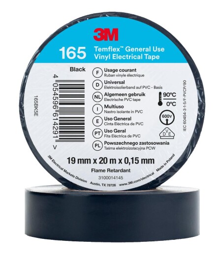 3m™ temflex™ vinyl elektrotape 165 svart 19 mm x 20 m