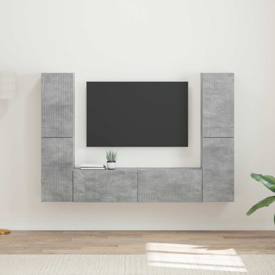 TV benksett 6 pcs Betonggrå Konstruert tre