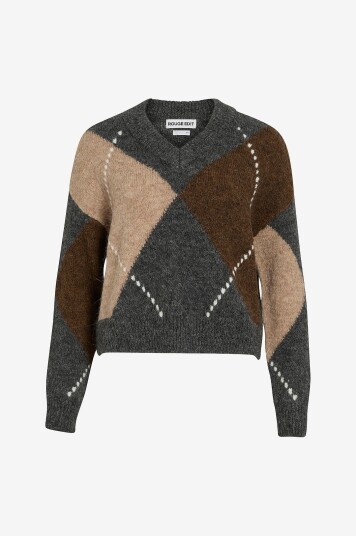 Rouge Edit   Pullover Rouargyle LS V neck Knit   Grå