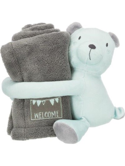 Trixie Junior Cuddly Set Blanket/Bear Plush 75 50 cm Grey/Mint