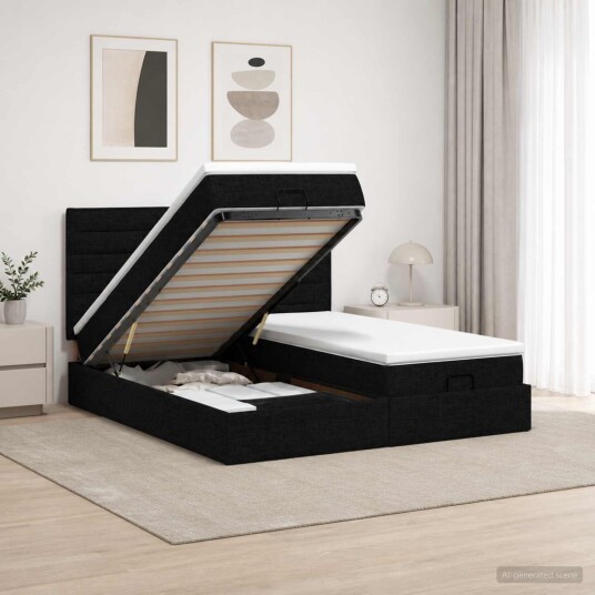 vidaXL Ottoman Seng med Madrass og LED Svart 180 x 200 cm Stoff