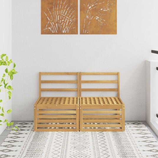 2 Stk Ute Midt Sofa Solid akasietre Hvit 118 x 63 x 73 cm