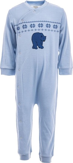Salto Ullpyjamas til baby i lys blå   100% merinoull 86/92 cm