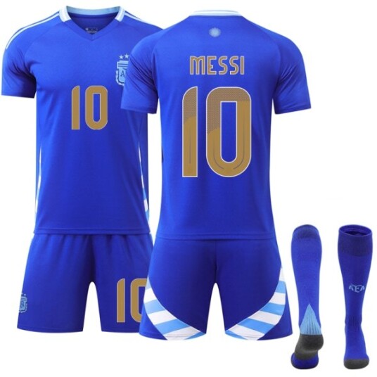 24-25 Argentina Borte 3 Stjerner Barn Fotballdrakter Sett Fotballklær Nr. 10 Messi 28
