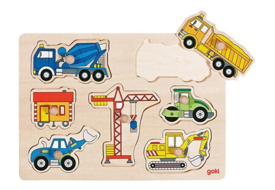 Goki Wooden Stud Puzzle - Work Vehicles Tre Goki Wooden Stud Puzzle - Work Vehicles Tre