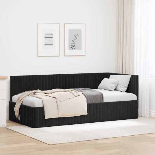 Hjørnesengramme med hodegjerde Svart 90 cm x 190 cm Fløyel