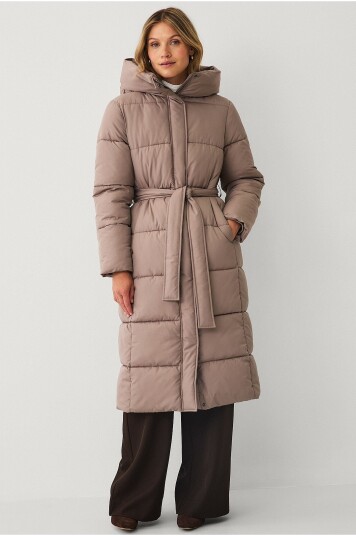 Ellos Collection Polstret frakk med bindebelte Beige