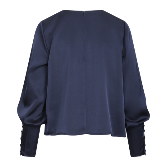 Kirstine Blouse M Satin Bluse Satin Drapering Mørk Safir