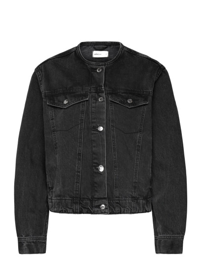 Gina Tricot Collarless Denim Jacket - Black - XS