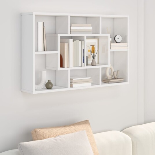 vidaXL Vegghylle h?yglans hvit 85x16x52,5 cm konstruert tre
