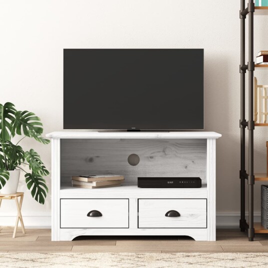 vidaXL TV-benk med 2 skuffer BODO hvit 91x43x56 cm heltre furu