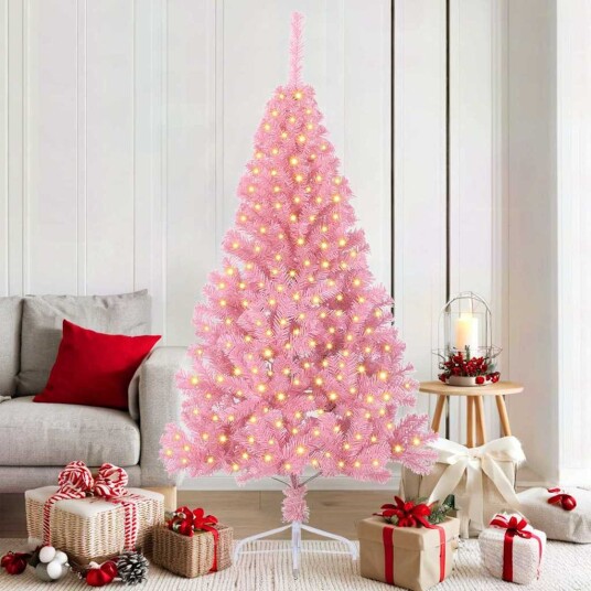 Kunstig Forhåndsopplyst Juletre med 300 LED Rosa 180 cm PVC