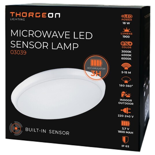 Thorgeon Sensorlampe m/nødlysfunksjon 18W IP65 CCT Thorgeon Sensorlampe m/nødlysfunksjon 18W IP65 CCT
