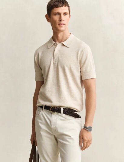 GANT Slub Cotton Linen Ss Polo Beige XL GANT Slub Cotton Linen Ss Polo Beige XL