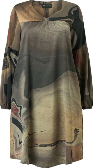 NO. 1 BY OX Kjole V Neck Dress w Yoke And Puff Sleeves Brun