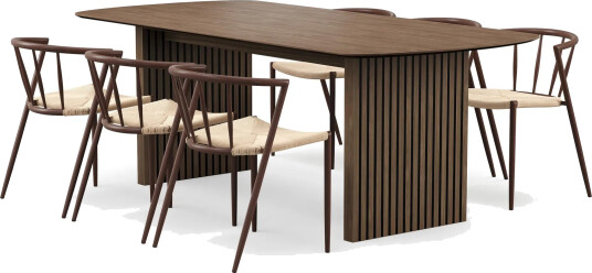 Richeto spisebord 210 cm med 6 Winston spisestoler - Røkt eik / Beige / Metallben røkt eik
