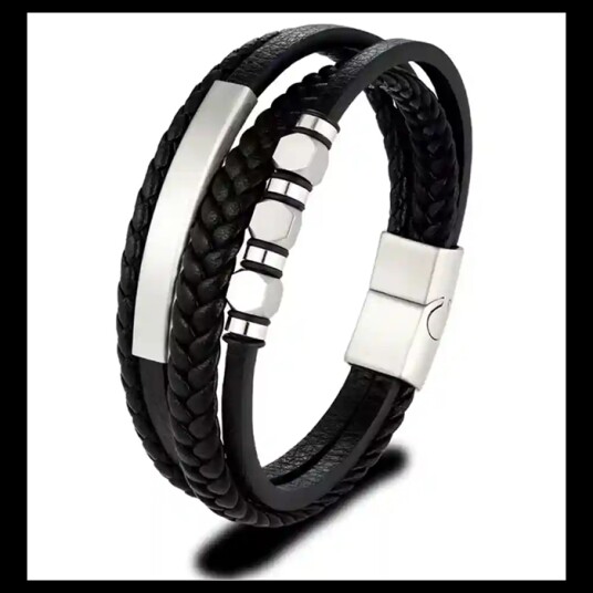 Urban SteelWeave Svart Herrearmbånd i Imitert Lær & Rustfritt Stål Urban SteelWeave Svart Herrearmbånd i Imitert Lær & Rustfritt Stål