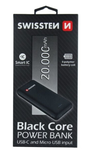 Swissten 22013928, Sort, Universel, Lithium Polymer (Lipo), 20000 Mah, Usb, Micro-Usb