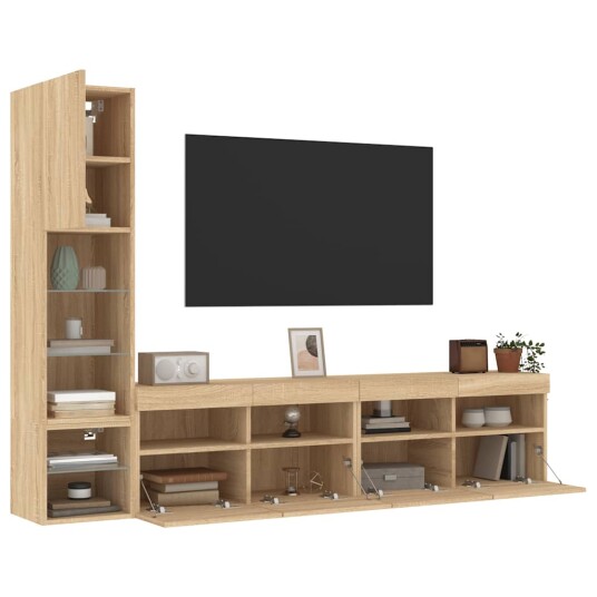 vidaXL Vegghengte TV-enheter med LED 4 deler sonoma eik konstruert tre 8721012471283 vidaXL Vegghengte TV-enheter med LED 4 deler sonoma eik konstruert tre 8721012471283