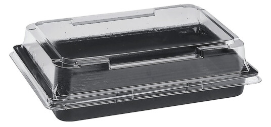 WIMEX Sushiboks aus PET; 17.1x12.3x4.3 cm (LxBxH); Svart; Rektangulær; 500 Stykk / Forpakning WIMEX Sushiboks aus PET; 17.1x12.3x4.3 cm (LxBxH); Svart; Rektangulær; 500 Stykk / Forpakning