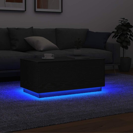 Salongbord med LED lys svart eik 90x49x40 cm