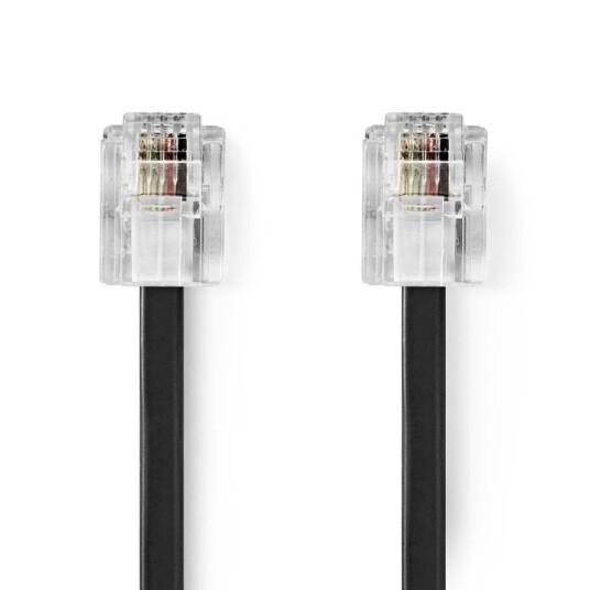 Nedis Telecom Cable | RJ11 Han | RJ11 Han | 10.0 m | Kabelutforming: Flatt | Gull belagt | Kabeltype: RJ11 | Sort | Label
