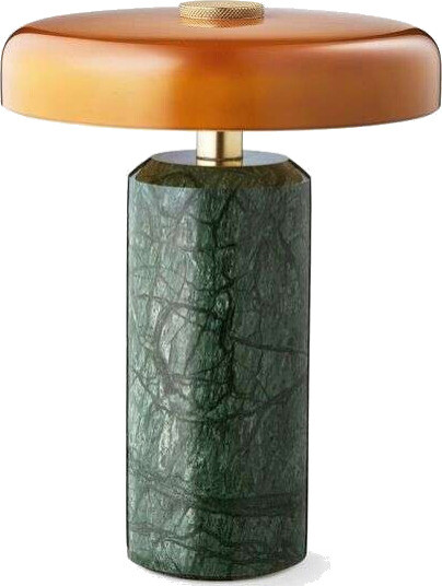Design by Us Trip oppladbar bordlampe - Moss marmor/Orange blank skjerm