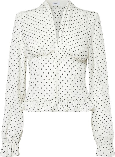 Mango V Neck Polka Dot Blouse Cream XS