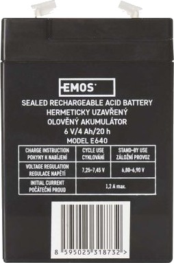 Emos 1201000100, Batteri, 3810 (P2301), 3810 Led (P2304), 3810 Led Expert (P2305), 3810 10W + Cob (P2308), Sort, Forseglet Blysyre (Vrla), 4000 Mah, 6 V Emos 1201000100, Batteri, 3810 (P2301), 3810 Led (P2304), 3810 Led Expert (P2305), 3810 10W + Cob (P2308), Sort, Forseglet Blysyre (Vrla), 4000 Mah, 6 V