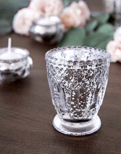 4 stk Sølvfargede Telysholdere i Glass 8x7 cm
