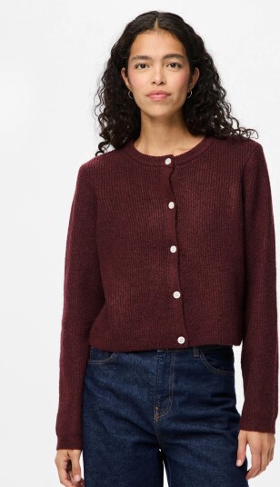 Pieces Pcsilly Ls O Neck Knit Cardigan Noos Bc Burgundy M